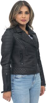 Dames leren gewatteerde vintage Brando bikerjack-Lusaka Zwart - EU 48 / UK 20