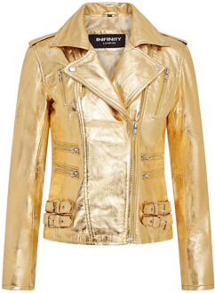Dames leren gouden Brando bikerjack - Constantia - EU 52 / UK 24