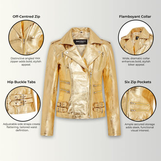 Dames leren gouden Brando bikerjack - Loddon - EU 50 / UK 22