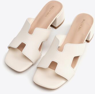 Dames leren H-vormige muiltjes, beige, natuurlijk leer