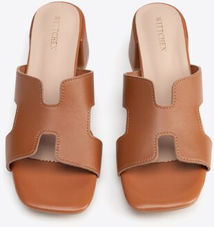 Dames leren H-vormige muiltjes in bruin, natuurlijk leer - maat