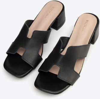 Dames Leren H-vormige Muiltjes in Zwart
