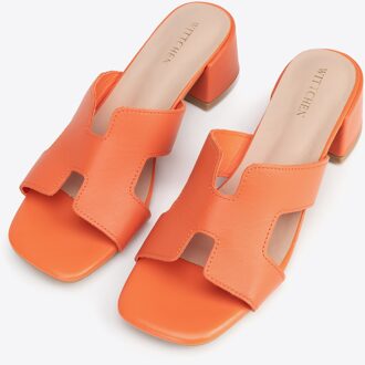Dames Leren H-vormige Muiltjes Oranje Natuurlijk Leer - maat