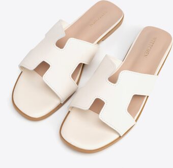 Dames Leren H-vormige Sandalen Crème Natuurlijk Leer