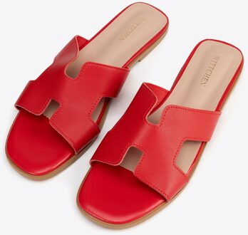 Dames Leren H-vormige Sandalen, Rood, Natuurlijk Leer
