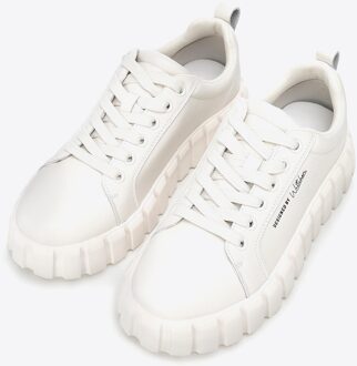 Dames Leren Hoge Platform Sneakers Off-White Echt Leer Gebroken wit - EU 38