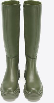 Dames leren laarzen met dikke zool en rits, donkergroen - EU 40