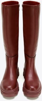 Dames leren laarzen met dikke zool en rits, kersenrood, natuurlijk leer