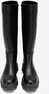 Dames leren laarzen met dikke zool en rits, zwart, natuurlijk leer - EU 36