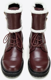 Dames Leren Laarzen met Gespen en Schapenvacht, Pruim, Natuurlijk Leer Paars