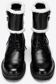 Dames Leren Laarzen met Gespen en Schapenvacht Zwart Natuurlijk Leer - EU 39