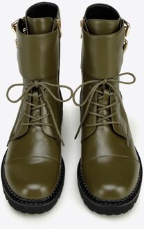 Dames Leren Laarzen met Gespen Olijfgroen Natuurlijk Leer - EU 37