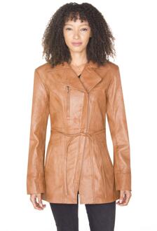 Dames leren lange bikerjack-muscat Bruin - EU 50 / UK 22