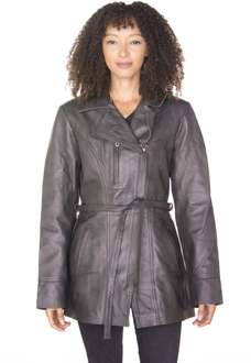 Dames leren lange bikerjack-muscat Bruin - EU 52 / UK 24