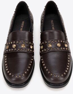 Dames Leren Loafers met Decoratieve Klinknagels Bruin Natuurlijk Leer