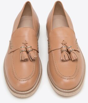 Dames Leren Loafers met Kwastjes, Beige, Natuurlijk Leer - EU 38
