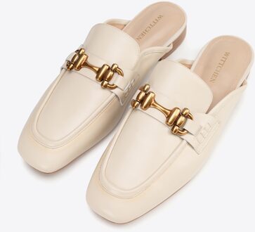 Dames Leren Loafers met Open Hak, Beige, Natuurlijk Leer