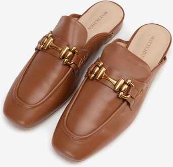 Dames Leren Loafers met Open Hak Bruin Echt Leer