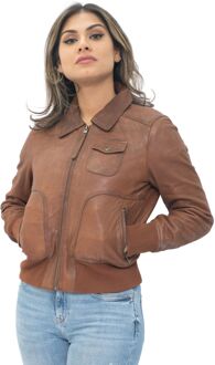 Dames leren MA-1 Varsity jack-Ann Arbor Bruin - EU 46 / UK 18