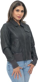 Dames leren MA-1 Varsity jack-Ann Arbor - maat EU 50 / UK 22 Grijs