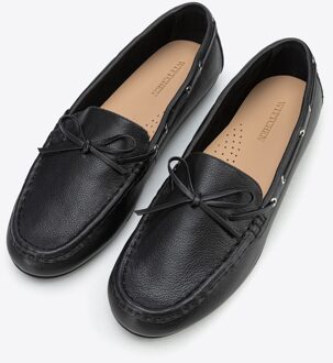 Dames Leren Mocassins met Band Zwart Natuurlijk Leer