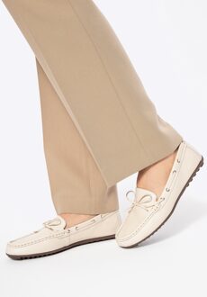 Dames Leren Mocassins met Bandje, Crème, Natuurlijk Leer
