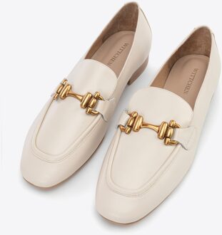 Dames Leren Mocassins met Gesp Crème Natuurlijk Leer