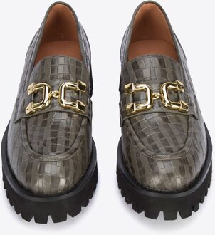 Dames Leren Mocassins met Gesp, Groen, Natuurlijk Leer - maat