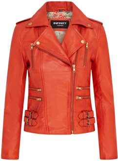Dames leren oranje Brando bikerjack - Constantia - maat EU 46 / UK 18