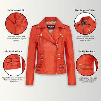 Dames leren oranje Brando bikerjack - Loddon - EU 50 / UK 22