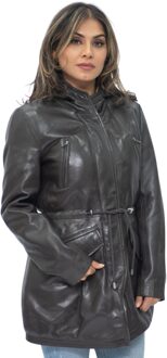 Dames leren parka jas met capuchon-Boekarest Bruin - EU 52 / UK 24