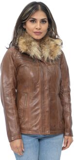 Dames leren parkerjack-Arvada - maat EU 50 / UK 22 Bruin