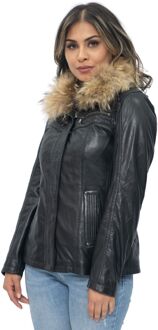 Dames leren parkerjack-Arvada Zwart - EU 50 / UK 22