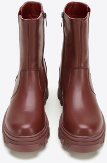 Dames Leren Platform Chelsea Boots Kersen Natuurlijk Leer Kersenrood