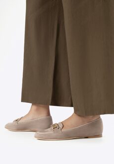 Dames Leren Platte Loafers Beige Natuurlijk Leer