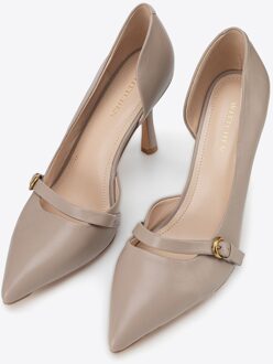 Dames leren pumps met bandje, beige, natuurlijk leer