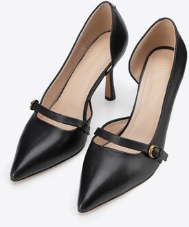 Dames Leren Pumps met Bandje Zwart Natuurlijk Leer