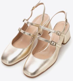 Dames Leren Pumps met Bandjes Goud Echt Leer