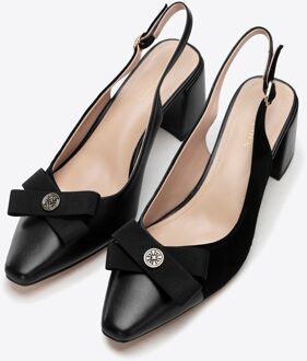 Dames leren pumps met blokhak zwart natuurlijk leer