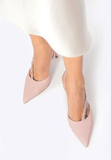 Dames leren pumps met juweelversiering Roze Natuurlijk leer