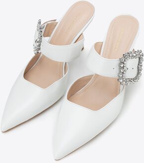 Dames leren pumps met stilettohak, wit, natuurlijk leer