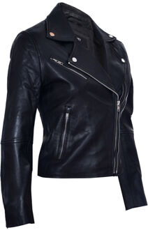 Dames leren retro bikerjack-Madeley - maat EU 40 / UK 12 Zwart