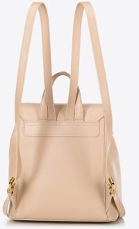 Dames Leren Rugzak met Rechthoekige Klep, Beige, Natuurlijk Leer