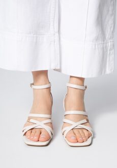 Dames leren sandalen met bandjes op hoge hak, crème, natuurlijk leer - EU 39