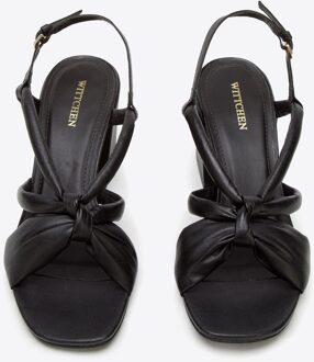 Dames Leren Sandalen met Knoop Zwart Natuurlijk Leer