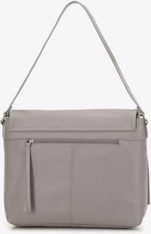 Dames Leren Schoudertas met Decoratieve Ritsen, Grijs Natuurlijk Leer - One Size