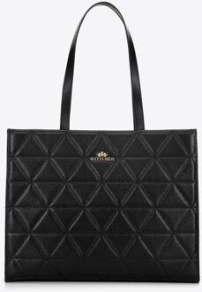 Dames leren shopper met geometrische stiksels, zwart en goud - maat