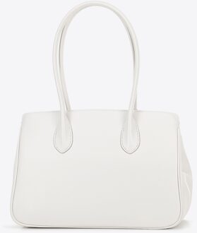 Dames leren shopper met kwastje, gebroken wit, echt leer - maat