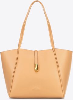 Dames leren shopper met uitneembaar zakje, beige, natuurlijk leer