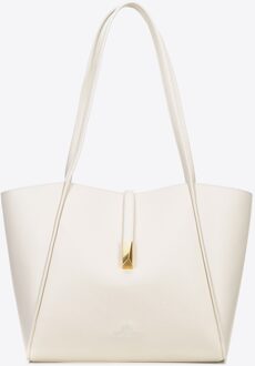 Dames leren shopper met uitneembaar zakje, crème, natuurlijk leer - maat